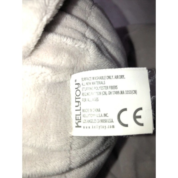 Kelly Toy Plush Elephant Rattle Gray Ribbed Velour Embroidered Eyes 20" - Picture 5 of 6